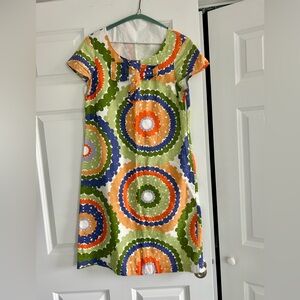 BODEN Circles Shift Dress - Orange, Green & Blue US6L